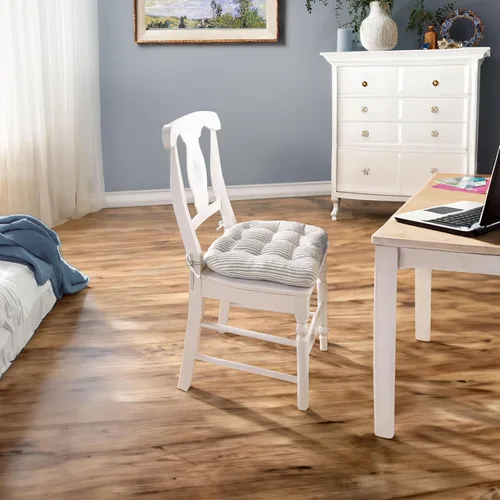 Vista 2 de Barnett Home Decor Ticking Stripe Berlin Blue - Almohadilla para silla de comedor con lazos, tamaño mediano 18, relleno de espuma de látex, lavable