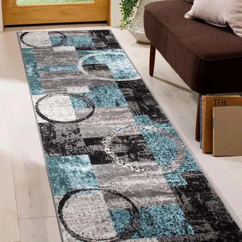 Vista 42 de Rugshop - Alfombra contemporánea con diseño abstracto de círculos, alfombra con respaldo de yute para entrada, cocina o habitación pequeña, marrón