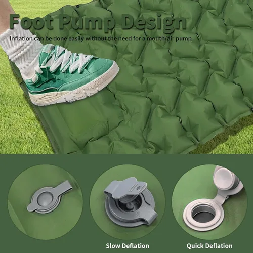 Vista 6 de Almohadilla de dormir para camping, almohadilla de dormir autoinflable con almohada incorporada bomba de pie, almohadillas inflables ultraligeras
