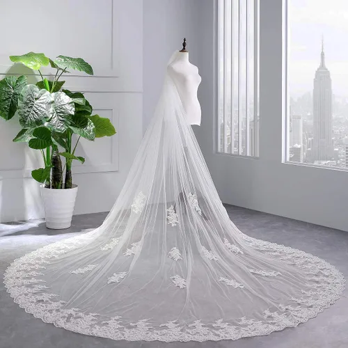 Vista 2 de EllieHouse Womens 2 Tier Cathedral Lace Wedding Bridal Veil With Comb L80