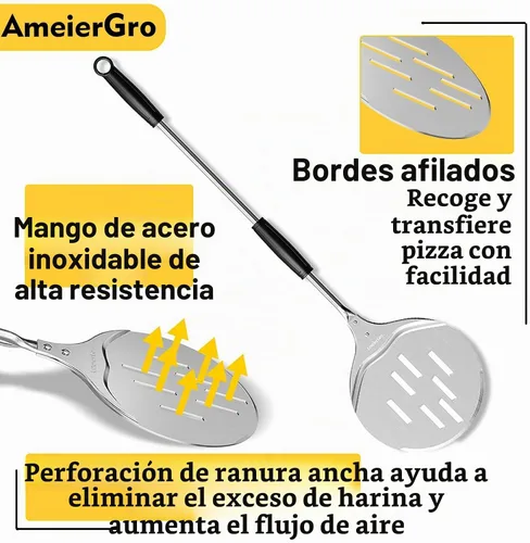 Vista 4 de Pizza Peel & Turner, espátula para pizza de 9 pulgadas con mango extensible (26-36 pulgadas de longitud)