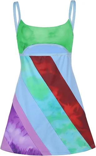 Vista 6 de Mini vestido ajustado para mujer, estilo Y2K, sin espalda, ajustado, sin mangas, estampado de retazos, ropa de calle