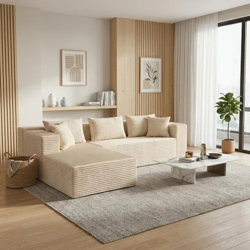 Vista 12 de Sofá deshuesado de 108 pulgadas, sofá seccional beige con diván izquierdo, combinación de diván comprimido al vacío, sofá modular en forma de L