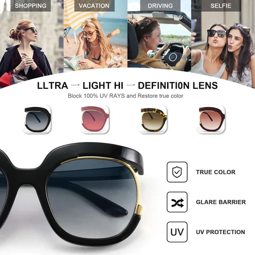 Vista 5 de FEISEDY Gafas de sol redondas retro cuadradas para mujer, grandes y vintage B4091, 56mm
