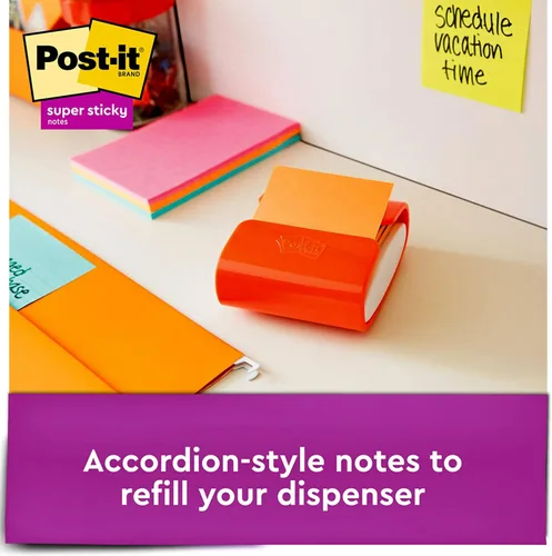 Vista 3 de Post-it Dispensador de notas emergentes súper adhesivas, 10 blocs de notas adhesivas, 3 x 3 pulgadas, 2 veces el poder de adherencia, suministros