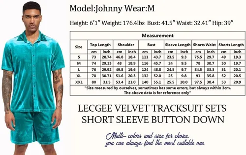 Vista 6 de LecGee Conjuntos de Pantalones Cortos Casuales de Verano para Hombres Camisa de Terciopelo de Manga Corta con Botones Pantalones Cortos de Cintura