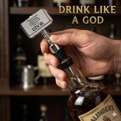 Vista 4 de Marvel Thor Battle Hammer tapón para botella de vino con grabado Mjolnir – Se adapta a cualquier botella – Barra coleccionable