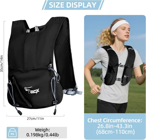 Vista 3 de Mochila de hidratación para mujeres y hombres, chaleco ligero para correr con bolsa de agua de 1.5 L, mochila de agua transpirable para senderismo