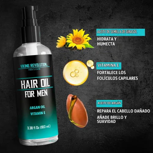 Vista 4 de Viking Revolution Spray de sal marina para hombres (8 fl oz), aceite hidratante para el cabello para hombres con vitamina E (3.38 fl oz) y polvo