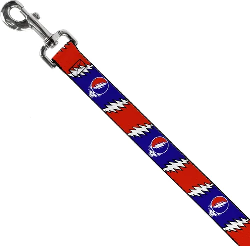 Vista 2 de BUCKLE-DOWN "robar su cara con Lightning Bolt Repeat" de PET Leash, 4 'x 1", color rojo/blanco/azul