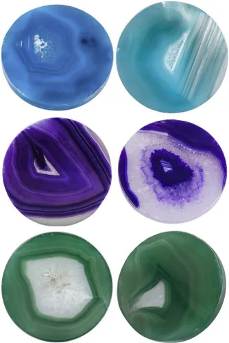 Vista 6 de Rockcloud Paquete de 6 rodajas de mesa de ágata, losa de piedra de ágata para tarjetas de identificación de boda, tarjetas de lugar de 1.7-2.4 Azul