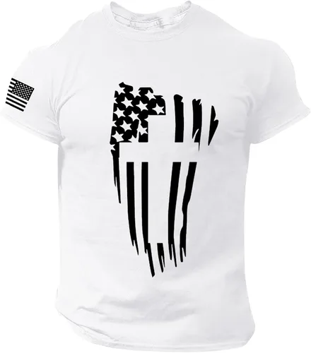 Vista 2 de Camiseta básica para hombre del 4 de julio con estampado de bandera americana, camiseta patriótica de cuello redondo, camiseta clásica de manga