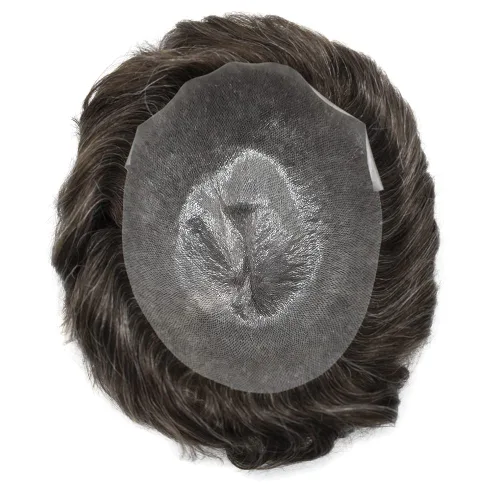 Vista 4 de Toupee para hombres, pieza de cabello humano real, sistema de reemplazo de cabello de piel ultrafina, piezas de cabello tipo tupé, prótesis