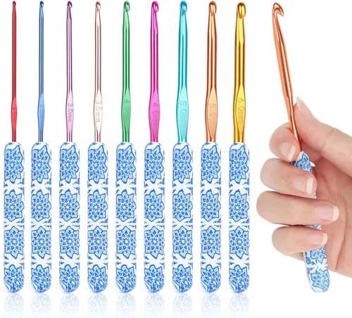Vista 16 de Coopay - Juego de ganchos de ganchillo cálidos y cómodos de aluminio 9pcs 2.0mm-6.0mm(B-J) Smooth Crochets Needles Set for Crocheting, Blue Flower