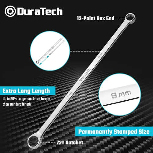 Vista 2 de DURATECH Llave de trinquete extra larga de 0.315 in, métrica, acero CR-V