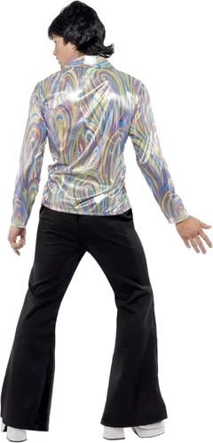 Vista 3 de Smiffy's - Disfraz retro de los años 70 para hombre con camisa y destellos psicodélicos