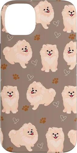 Vista 15 de Funda marrón para iPhone 13 Pro Max con diseño de pomerania y cachorros