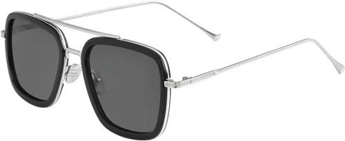 Vista 3 de Kursan Lentes de sol polarizados Tony Stark para hombres y mujeres, montura cuadrada de metal, lentes de Iron Man y Spider-Man
