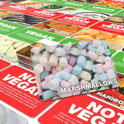 Vista 3 de Juego vegano no vegano - Adivina los productos veganos divertido juego de cartas flash - Divertido juego de adivinanzas de sí o no - adecuado