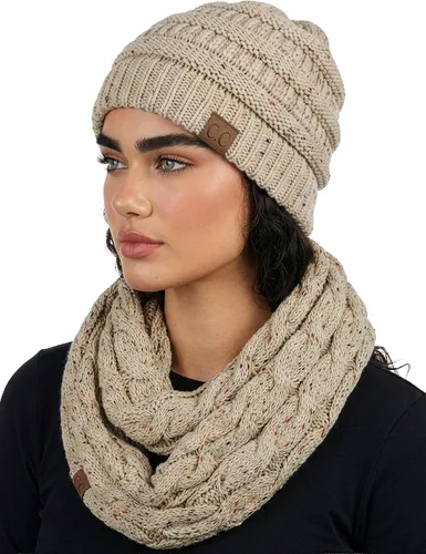 Vista 23 de Funky Junque - Juego de pañuelo y gorro de punto a juego para mujer Negro