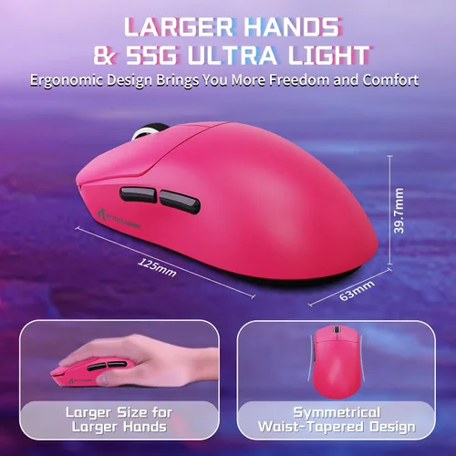 Vista 8 de ATTACK SHARK X8SE - Mouse inalámbrico para juegos, sensor óptico ajustable de 25 K DPI PAW3311, ergonómico de 2.08 oz ligero, triple modo
