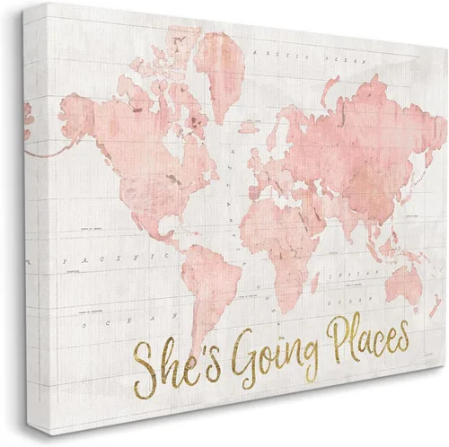 Vista 2 de Mapa de 'Going Places Girl' Arte en lienzo Stupell Industries 20 x 16 pulgadas, fácil de colgar y resistente, fabricado en Estados Unidos por