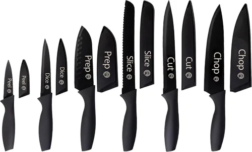 Vista 8 de MasterChef - Juego de cuchillos de cocina con bloque, 6 cuchillos de cocina y un soporte universal para cuchillos, hojas de acero inoxidable extra