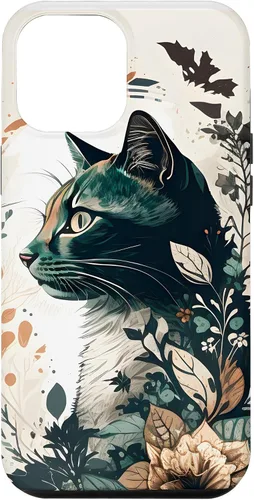 Vista 6 de Funda para iPhone 15 con diseño de gato con diseño de acuarela para jardín botánico