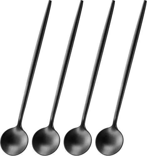 Vista 10 de 5.1 Pulgadas Cuchara de Té Satinada Negra SS18/10, Juego de 4 Mini Cucharas de Café de Acero Inoxidable, Cuchara de Té Pequeña, Cucharas Demitasse