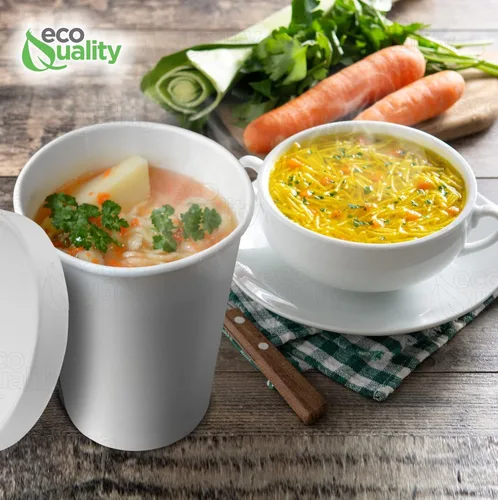 Vista 6 de EcoQuality Recipientes desechables de papel blanco para sopa de 32 onzas con tapas, paquete de 100