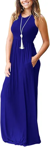 Vista 4 de AUSELILY Vestido largo informal sin mangas, sin mangas, con bolsillos, para mujer