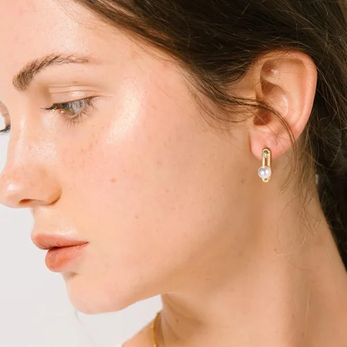 Vista 7 de Fasjewly Delicados juegos de joyas de perlas, chapado en oro de 14 quilates, juego de collar y aretes de una sola perla, colgante en Y y aretes