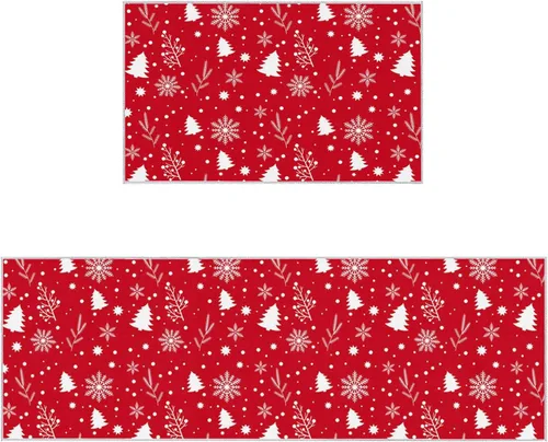 Vista 10 de Libaoge Juego de 2 tapetes de cocina con texto en inglés "Merry Christmas", de Papá Noel con caramelos, antifatiga, cómodo, de espuma viscoelástica