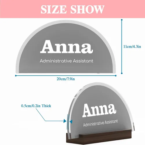 Vista 5 de Placa de nombre personalizada para escritorio, placa de identificación acrílica personalizada con soporte, placa de nombre de escritorio