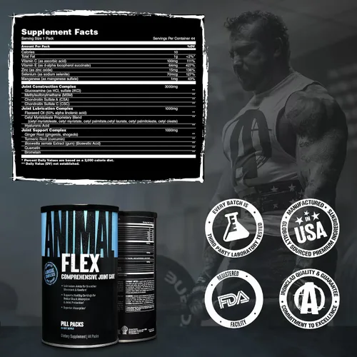 Vista 7 de Animal Flex - Suplemento articular de glucosamina y condroitina para mujeres y hombres con dolor con cúrcuma, MSM, boswellia para el cartílago