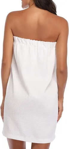 Vista 5 de Bata de baño para mujer, estilo gofre, longitud hasta la rodilla, ligera, corta con cierre ajustable