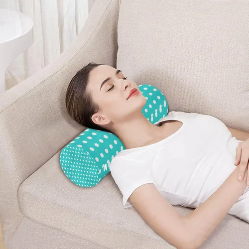 Vista 5 de Kigai Polka Dots White Blue Neck Roll Pillow, Memory Foam Neck Support Pillow, Cylinder Bolster Pillow for Neck Pain Relief, Round Neck Support for