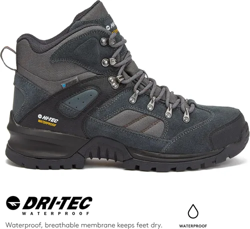 Vista 2 de HI-TEC Black Rock WP Mid - Botas de senderismo impermeables para hombre, ligeras, transpirables, para mochileros y senderos