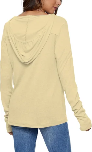 Vista 5 de AUSELILY Womens Long Sleeve Drawstrings Hooded Sweatshirt With Thumb Holes 01-beige