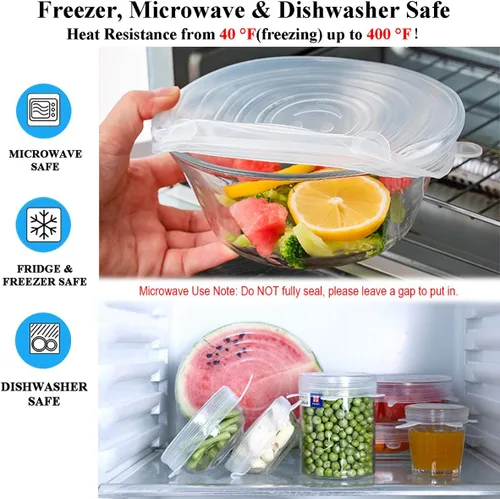 Vista 5 de Tapas elásticas de silicona, sin BPA, fundas elásticas de silicona para alimentos, tapa reutilizable y duradera para cuencos, latas y tazas, aptas