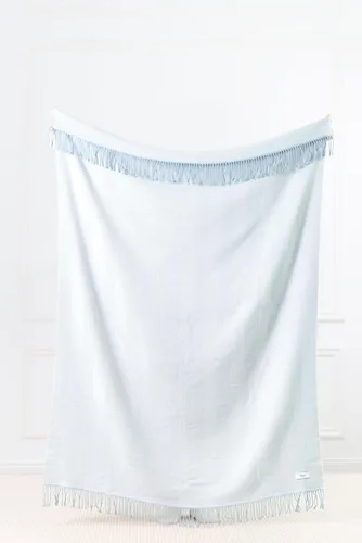 Vista 4 de Hofdeco Premium Manta decorativa costera para sofá de patio, espiga azul bebé con flecos, 52 x 72 pulgadas