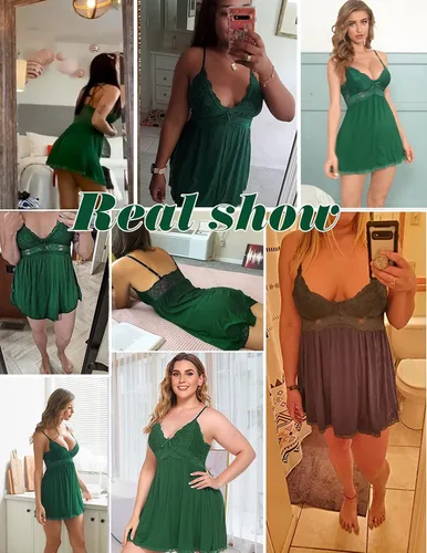 Vista 3 de Avidlove - Babydoll de encaje para mujer camisón de lencería de tela modal con cuello en V