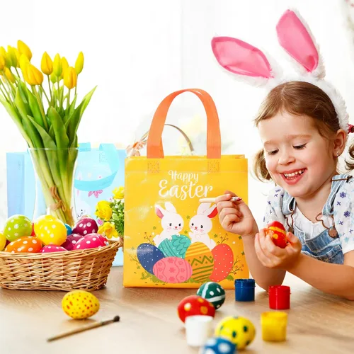 Vista 6 de Tudomro 20 bolsas de Pascua con asas, bolsas no tejidas de conejo, reutilizables, bolsa de compras de comestibles de Pascua, para cocina