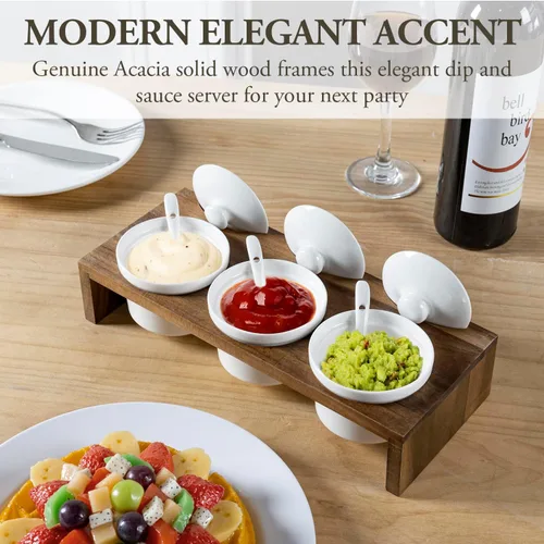 Vista 9 de MyGift Juego de Servir de Condimentos de 10 Piezas Incluye Bandeja de Presentación Elevada de Madera Sólida de Acacia Premium y 3 Cuencos