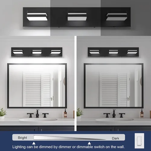Vista 5 de Accesorios de iluminación de tocador de baño sobre espejo (3 luces, 5CCT, regulable) modernos accesorios de iluminación LED de pared de baño, negro