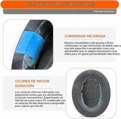 Vista 4 de WC Freeze Crusher - Almohadillas de gel refrescante compatibles con Skullcandy Crusher, de Wicked Cushions - Se ajustan a los auriculares Skullcandy