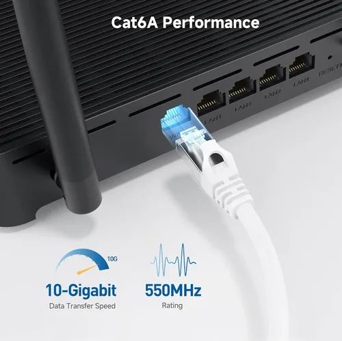 Vista 3 de Patch Cable Cat 6A Snagless High-Speed Ethernet Cable - 10ft, Stranded, 550MHz, 26AWG, Pure Bare Copper, Flexboot Shielded Category 6A Ethernet