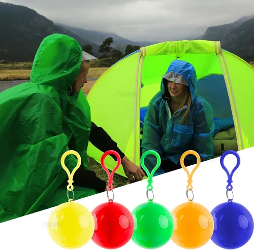 Vista 4 de AUEAR, Impermeable de emergencia desechable portátil Poncho de lluvia impermeable en una bola para viajar, acampar al aire libre