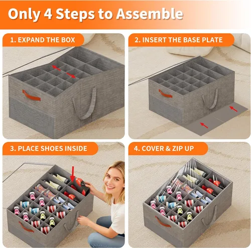 Vista 6 de Aokeyee Paquete de 2 organizadores de zapatos para armario, caja grande de almacenamiento de zapatos con capacidad para hasta 48 pares, organizador