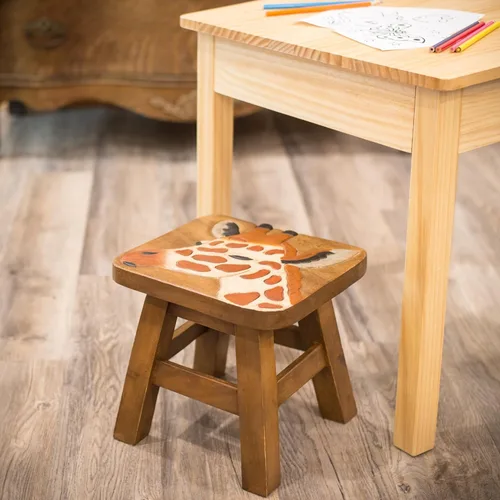 Vista 2 de OMA Giraffe Design - Taburete de madera con diseño de jirafa, taburete de animales hecho a mano para acento decorativo, jardín y regalo